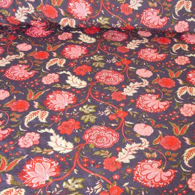 Tissu Viscose Sanfor Jodhpur floral sur fond Noir - Par 10 cm