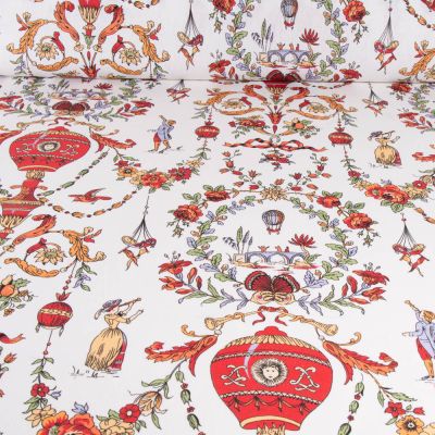 Tissu Toile de Coton Limoges rouge sur fond Blanc - Par 10 cm