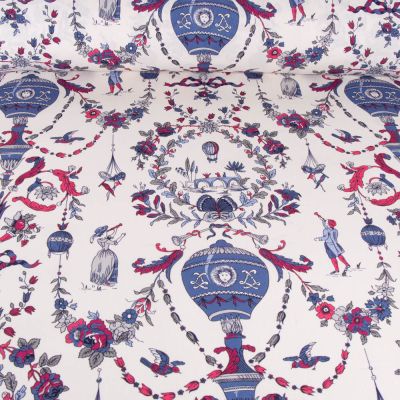 Tissu Toile de Coton Limoges bleu sur fond Blanc - Par 10 cm