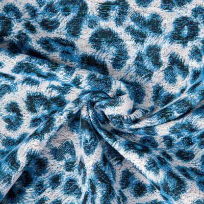 Tissu Jacquard d&#039;ameublement Panthère Bleu - Par 10 cm