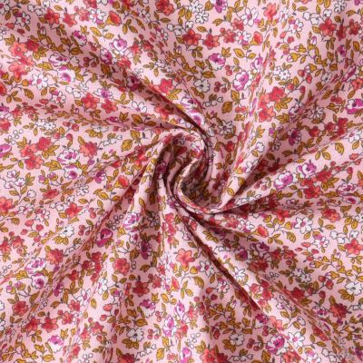 Coupon Tissu Coton Enduit Fleuris Léonie rouge sur fond Rose - Coupon de 3 mètres