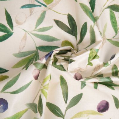 Tissu Coton Enduit Toscane All Over vert sur fond Ecru - Par 10 cm