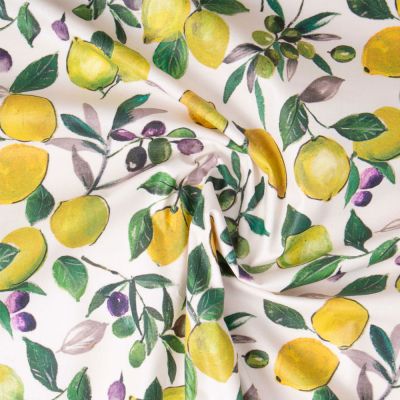 Coupon Tissu Coton Enduit Citronnade jaune et vert sur fond Blanc - Coupon de 3 mètres