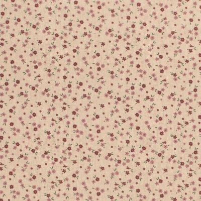 Tissu Coton aspect Lin Fleuris Lia sur fond Ecru - Par 10 cm