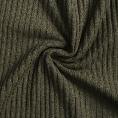 Tissu Jersey Viscose côtelé Lino uni Vert kaki - Par 10 cm