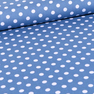Tissu Coton imprimé Pois blanc sur fond Bleu marine - Par 10 cm