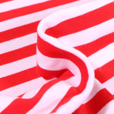 Tissu Jersey Coton Rayures rouges sur fond Blanc - Par 10 cm