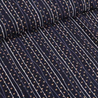 Coupon Tissu Mousseline Rayures et pois beige sur fond Bleu marine - Coupon de 40 cm
