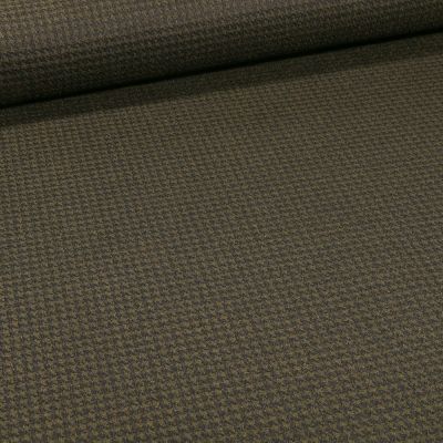 Tissu Maille Polyviscose Mini pied de poule sur fond Vert kaki - Par 10 cm