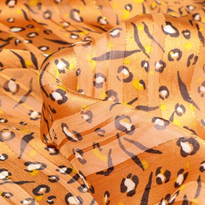 Tissu Satin Taches léopard et rayures transparentes sur fond Jaune - Par 10 cm