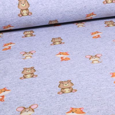 Tissu Softshell Little animals sur fond Gris clair - Par 10 cm