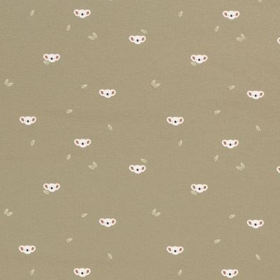 Tissu Jersey Coton LittleBird Koala sur fond Vert kaki clair - Par 10 cm
