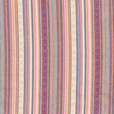 Tissu Jacquard Mexicain Rayé sur fond Rose - Par 10 cm