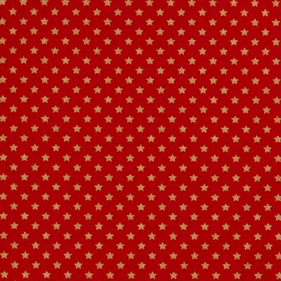Tissu Coton imprimé Noël Etoiles dorées sur fond Rouge - Par 10 cm