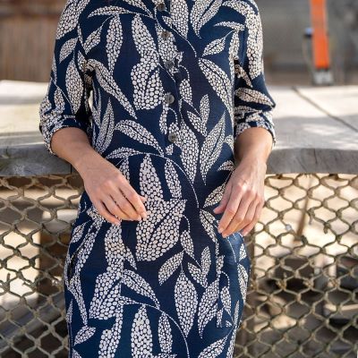 Tissu Viscose Ottoman Feuillage Bleu Marine - Par 10 cm