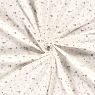Tissu Jersey Coton imprimé Elio petits escargots sur fond Ecru - Par 10 cm