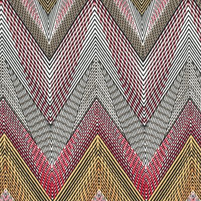 Tissu Jersey Viscose imprimé zig zag jaune et rouge sur fond Blanc - Par 10 cm