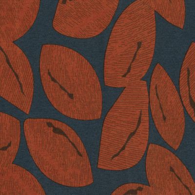 Tissu Jersey Viscose imprimé Cacao rouge sur fond Bleu indigo - Par 10 cm