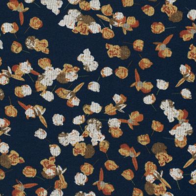Tissu Jersey Polyviscose Petites fleurs sur fond Bleu marine - Par 10 cm