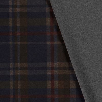 Tissu Jersey Milano peau de pêche motif Tartan sur fond Bleu marine - Par 10 cm