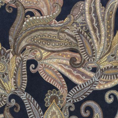 Tissu Suédine extensible Paisley sur fond Bleu marine - Par 10 cm