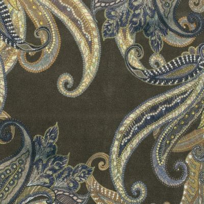 Tissu Suédine extensible Paisley sur fond Vert kaki - Par 10 cm