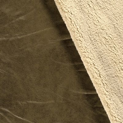 Tissu Suédine envers fourrure Mouton beige Vert kaki - Par 10 cm