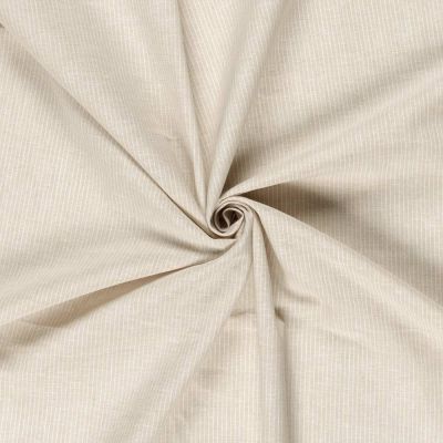 Tissu Chambray Lin coton Small stripes sur fond Beige - Par 10 cm
