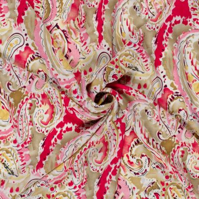 Tissu Polyester Paisley sur fond Rose fuchsia - Par 10 cm
