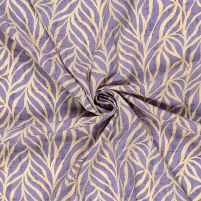 Tissu Coton Viscose aspect Lin Feuilles sur fond Parme - Par 10 cm