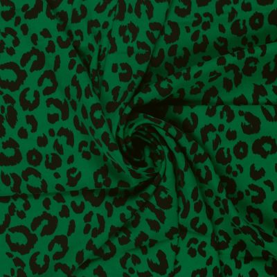 Tissu Twill extensible imprimé Léopard sur fond Vert - Par 10 cm