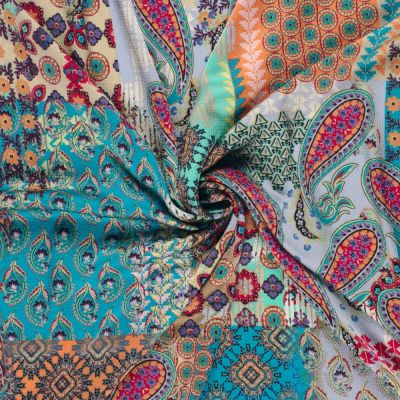 Tissu Satiné bubble Patchwork sur fond Bleu canard - Par 10 cm