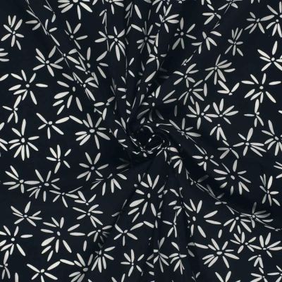 Tissu Coton extensible Pissenlit mode sur fond Bleu marine - Par 10 cm