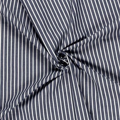 Tissu Chambray Coton Blanc sur fond Bleu marine - Par 10 cm