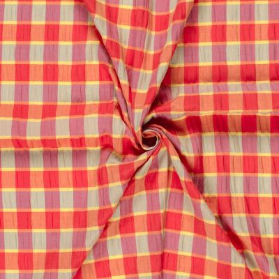 Tissu Polycoton smock carreaux jaune et Rouge - Par 10 cm