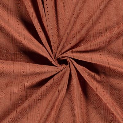 Tissu Voile de Coton brodé abstrait Brique - Par 10 cm