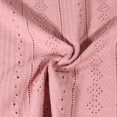 Tissu Voile de Coton brodé abstrait Vieux rose - Par 10 cm
