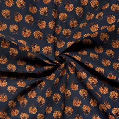 Tissu Voile de coton Batik Pochampally Divers sur fond Bleu indigo - Par 10 cm