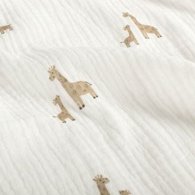 Tissu Double gaze de Coton Girafe beige sur fond Blanc cassé - Par 10 cm