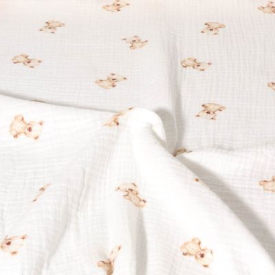 Tissu Double gaze de Coton Digital Petits oursons sur fond Ecru - Par 10 cm