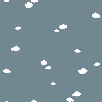 Tissu Jersey Coton LittleBird Nuages blancs sur fond Bleu indigo - Par 10 cm