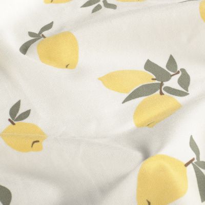 Tissu Jersey Coton Citrons Jaunes sur fond Blanc - Par 10 cm