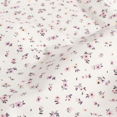 Tissu Jersey Coton Petites fleurs Léony sur fond Blanc - Par 10 cm