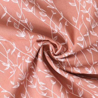 Tissu Popeline de Coton  feuilles Alexia sur fond Terracotta - Par 10 cm