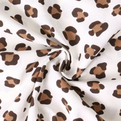 Tissu Popeline de Coton  fauve Gaia sur fond Beige clair - Par 10 cm