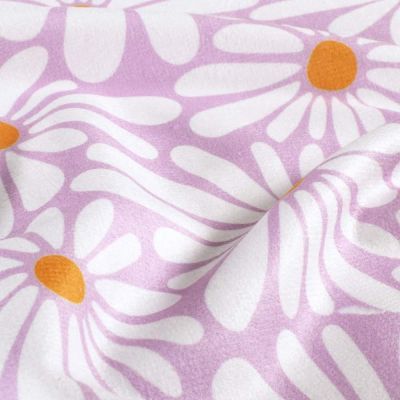 Tissu Toile Polycoton marguerite Ysalis sur fond Lilas - Par 10 cm