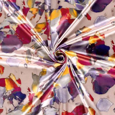 Tissu Satin imprimé Azalys aquarelle abstraite sur fond Rose - Par 10 cm