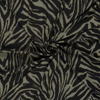 Tissu Viscose stretch Zahara rayures Vert kaki sur fond Noir - Par 10 cm
