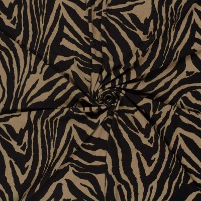 Tissu Viscose stretch Zahara rayures Camel sur fond Noir - Par 10 cm