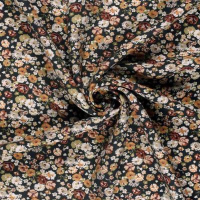 Tissu Crêpe de Viscose Bérengère fleurs Blanches sur fond Noir - Par 10 cm